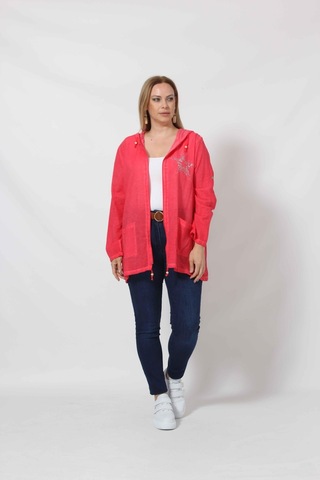 B1016 Kırmızı Yıldız Baskılı Kapüşonlu Ceket 001