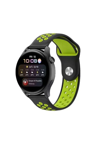 Watch 20mm Spor Delikli Kordon - Siyah-yeşil Ahşap