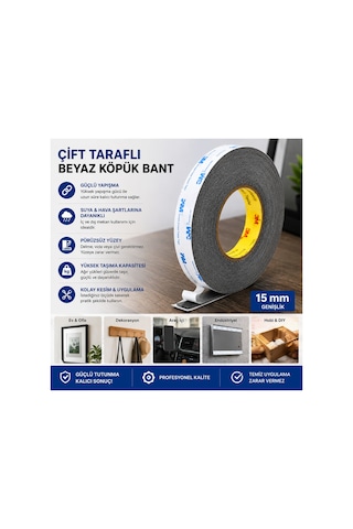 3m Scotch Çift Taraflı Bant 15 Mm X 50 Metre Güçlü Yapıştırıcı Siyah Akrilik Bant Ekran Cam Kasa Kapak Tamir Bandı