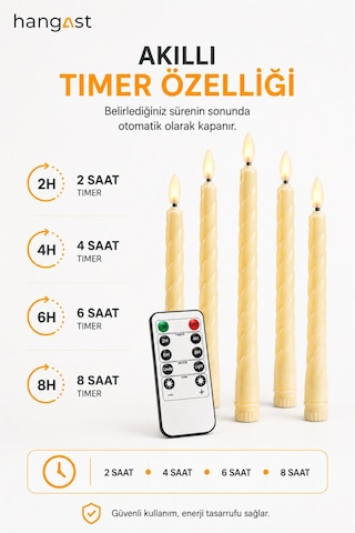 6'lı Led Şamdan Mum Seti Uzaktan Kumandalı Timer Özellikli Gerçek Mum Görünümlü Sıcak Sarı Işıklı Pilli Dekoratif Mum Krem