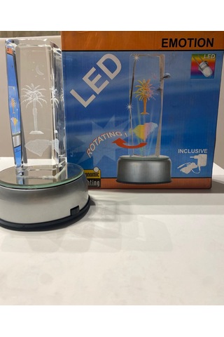 Dekoratif Cam Dönen Masa Lambası Adaptörlü Pilli