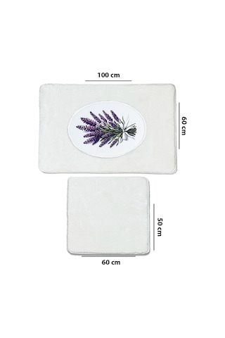 Lavmore 2li Nakışlı Peluş Banyo Paspası 60x100 50x60 Cm Ekru