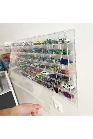 Lucent Tasarım 49 Araçlık Pleksi Kapaklı Hot Wheels Araba Rafı