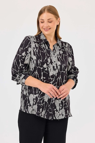 Galaxi Kadın Büyük Beden Leopar Desenli Gömlek 4032 Siyah Siyah