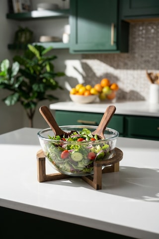 Bosco Akasya Salata Servis Kasesi & Çatal Kaşık - 2700 Ml Şeffaf