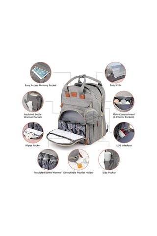 Jialan 3 In 1 Bebek Bezi Çantası Sırt Çantası Katlanabilir Bebek Gri