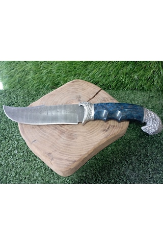 Tctknives Damascus Serisi El Yapımı Av Kamp Bıçağı Şahin Gümüş - Mavi