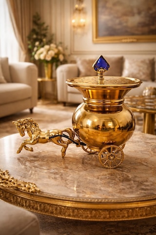 Banum Luxury Lüx Tasarım El İşi Harika Piriç Metal At Arabası Tütsülük Doğal Taşlı