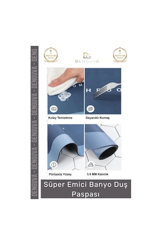 Duşpaspası Nappa Deri Kaymaz Kauçuk Taban Hızlı Kuruyan Gri Mavi Süper Emici Banyo Duş Paspası Çok Renkli