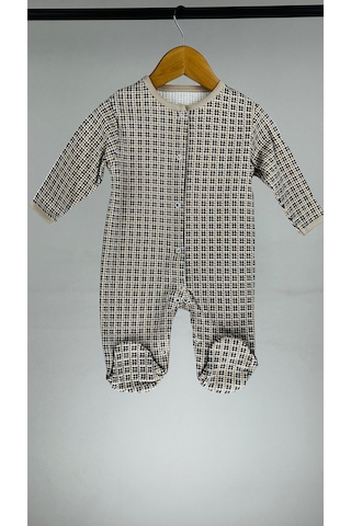 Kareli %100 Pamuklu Patikli Bebek Tulum Bipamuk 001