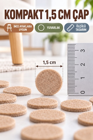 72 Adet 1,5 Cm Yuvarlak Yapışkanlı Mobilya Keçesi Sandalye Masa Altı Parke Koruyucu