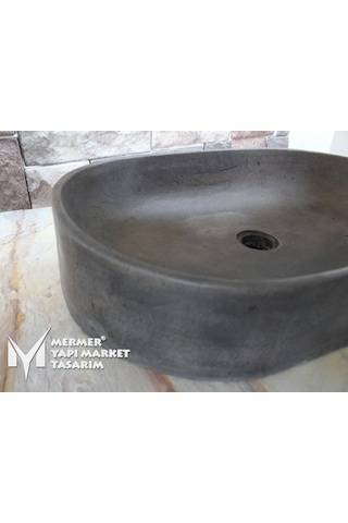 Bazalt Antrasit Oval Dizayn Geniş Kare Lavabo
