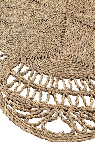 Meander El Yapımı Naturel Çiçek Desenli Deniz Sazı Yuvarlak Halı