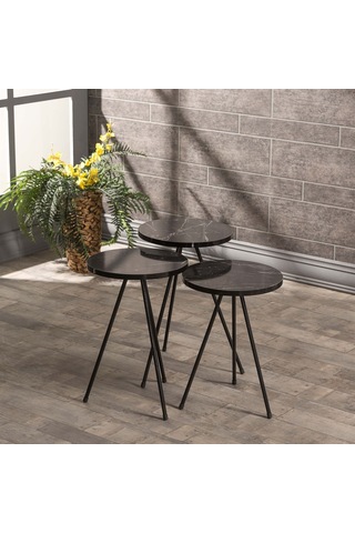 Zigon Sehpa 3'Lü Siyah Metal Ayak 5 Renk Seçeneği