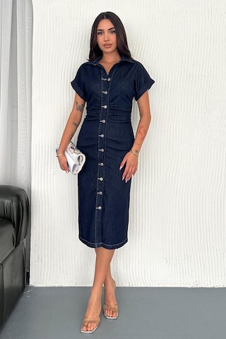 Noa & Noa Düğmeli Denim Midi Elbise Casual Chic Mavi