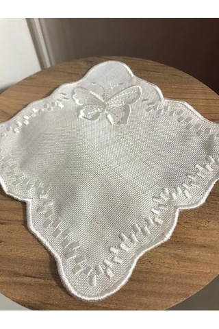 Nivemeshome Kelebek Beyaz Kare 6 Adet Keten Kokteyl Peçetesi Kahve Yanı Sunumluk Beyaz