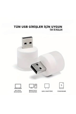 2 Adet Mini Usb Gece Lambası Beyaz