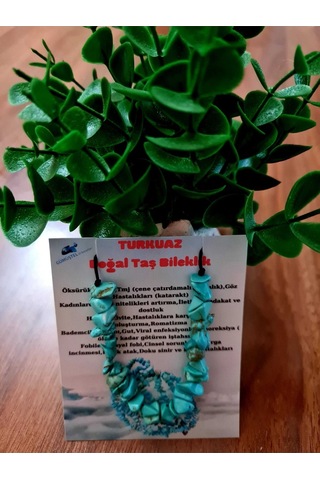 Gümüştel El Sanatları Sertifikalı Doğal Kırık Taş Turkuaz Taşı Bileklik Asansörlü Kilit Sistemi Çok Renkli