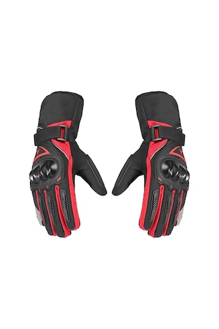 Yingfu Kış Motosiklet Eldiveni, Gece Yansıtıcı, Dokunmatik Ekran Uyumlu, Su Geçirmez, Soğuk Hava İçin Kırmızı Eldiven