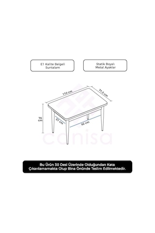 Canisa Concept Nil Serisi 70x110 Sabit Beyaz Mutfak Masası Beyaz