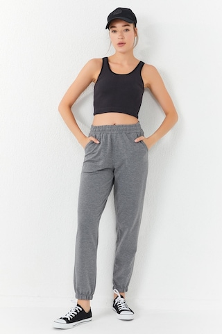 Tommy Life Füme Basic Sıfır Kol Dar Kalıp U Yaka Kadın Crop Top Atlet - 97160 Füme