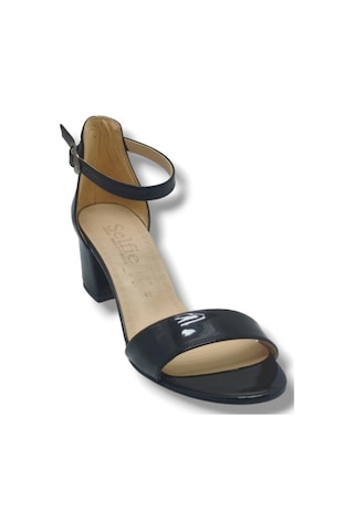 Selfie 4601-26 Rugan Tek Bant Orta Topuk Büyük Numara Kadın Sandalet 5,5cm 41-43 Siyah