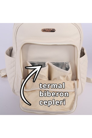 M&y Dust Deri Anne Bebek Bakım Sırt Çantası 7130 Krem 001