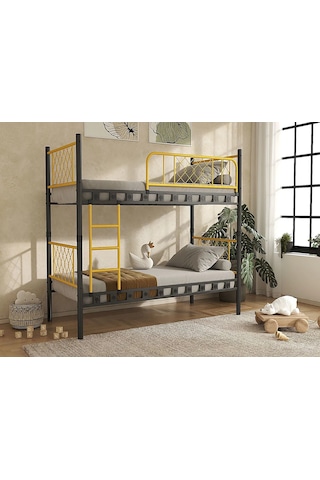 Dzgn Home Metis Genç Çocuk Yatak Odası Metal Ranza Ve Karyola - 90 X 190 Cm - Sarı 90 x 190 CM
