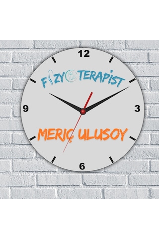 Fizyoterapistlere Özel İsim Yazılı Cam Duvar Saati Beyaz