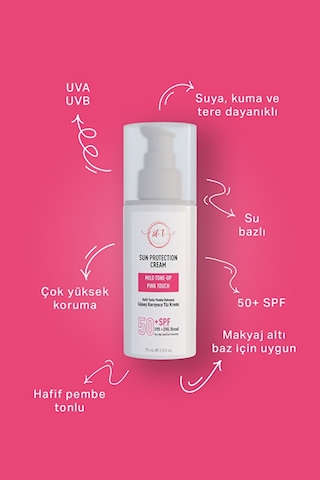 id-T Pink Touch Uvb+Uva Broad Hafif Tonlu Pembe Dokunuş Su Bazlı Güneş Koruyucu Yüz Kremi SPF50+ 75 ML