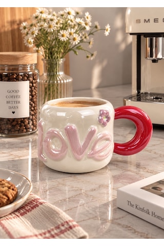 Dear Love Lüsterli Kırmızı Porselen Kupa 480 Ml-7744 Çok Renkli