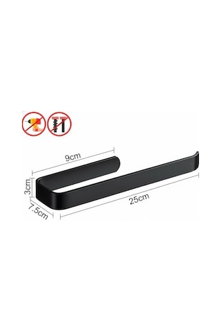 Siyah Yapışkanlı Solo Peçetelik Ve Havluluk Paslanmaz Metal Lüks Tasarım Kağıt Havlu Askısı,