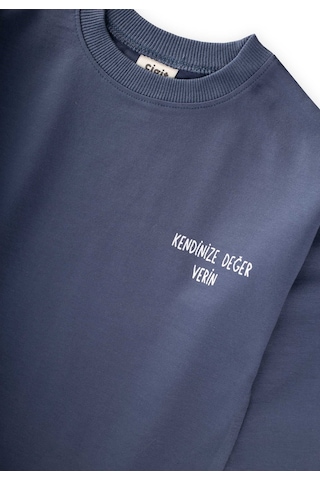 Cigit Sloganlı Uzun Kollu T-shirt 2-10 Yaş İndigo Mavi