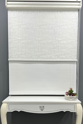 Stor Perde Çift Mekanizmalı Örme Tül Stor & Mat Beyaz Stor Perde % 80 Işıgı Kesme Özelliği