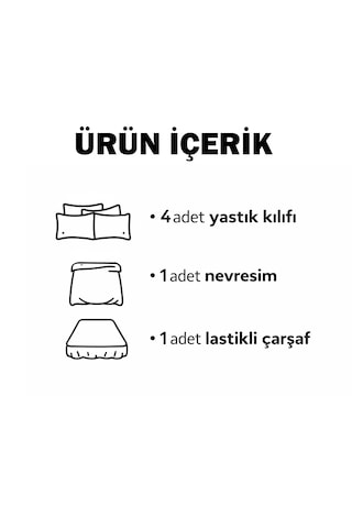 Çift Kişilik Nevresim Takımı 200x220cm 4 Yastık Kılıfı Lastikli Çarşaflı 180x200+25 Beyaz