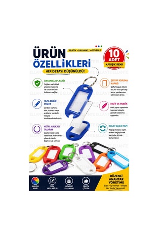 10 Adet Karışık Renk Plastik Anahtarlık Etiketi Yazılabilir İsimlik Anahtar Etiketi Metal Halkalı Bo