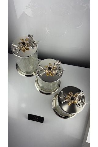 Çay Kahve Şekerlik Kavanoz Sunumluk Söz Nişan Kız İsteme Çikolatalık Dekoratif Obje Biblo Süs Eşya Çatlak Görünüm Gümüş