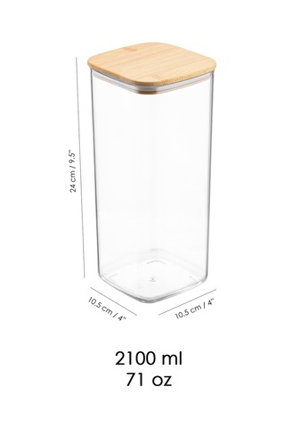 Bambu Kapaklı Kare 4 Lü 2100 Ml Hava Geçirmez Büyük Hacimli Gıda Saklama Kabı Seti Şeffaf
