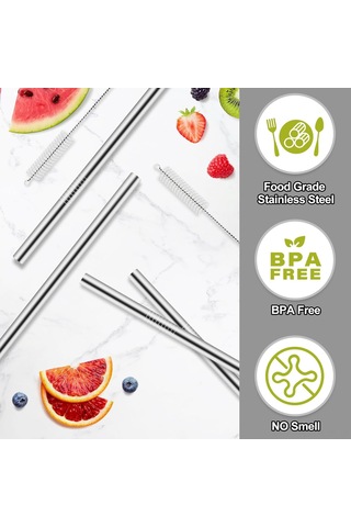 Fosenze 24-32 Oz Su Bardakları İçin Paslanmaz Çelik Yeniden Kullanılabilir Metal Pipetler 2 Adet Temizleme Fırçası İçerir