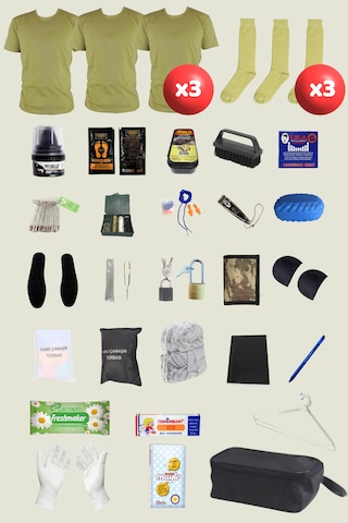 Outdoorun 3lü Askerlik Seti Fanila Çorap Ve 27 Parça Aksesuar - Temel Ve Bedelli Askerlik Malzemeleri Haki
