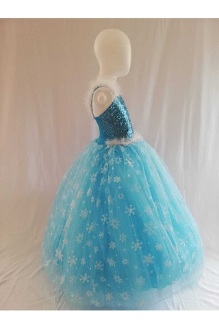 Kız Çocuk Mavi Frozen Elsa Kostüm Elbise Mavi