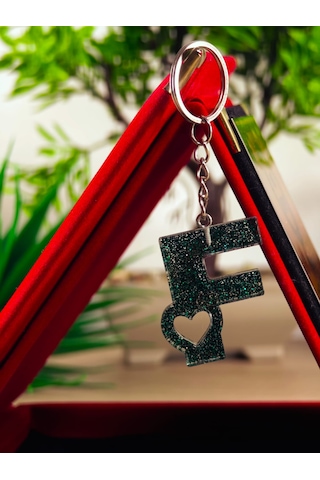 Harfli Anahtarlık Epoksi Kişiye Özel Yapım El Yapımı Harf Anahtarlık Kalp Model Özel Tasarım Hediyelik Ürün Kalp Desenli Simli Anahtarlık Altın - Kahverengi
