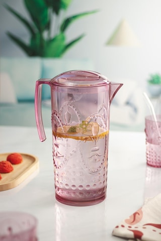 Akrilik Mürdüm Sürahi 2,3 Lt 6'lı & Su Meşrubat Kahve Yanı Bardağı 400 Ml Seti Cam Değildir