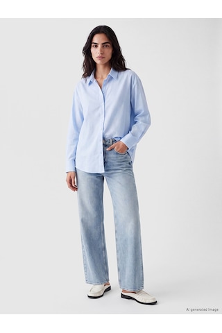Lcw Vision Mavi Oversize Poplin Kadın Gömlek