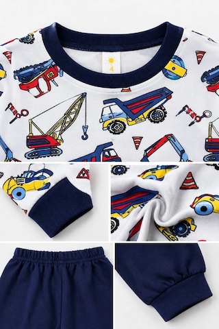 Ertaş Trend Store Erkek Çocuk Premium Penye İş Makinesi Desenli Uzun Kollu Pijama Takımı 2-11 Yaş - Lacivert Çok Renkli