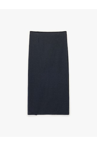 Koton Metal Düğmeli Slim Fit Asimetrik Yırtmaçlı Çizgili Midi Etek Lacivert Çizgili 6wak10183ek Lacivert Çizgili