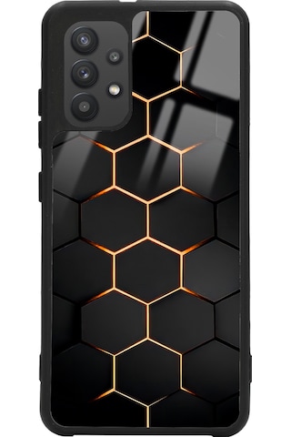 Samsung Uyumlu A32 Yellow Carbon Tasarımlı Glossy Telefon Kılıfı Siyah