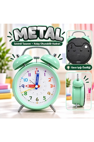 Eğitici Ve Eğlenceli Renkli Çalar Saat Pilli, Metal Gövdeli Çocuk Saati Turkuaz