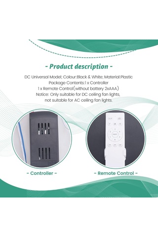 Teltree Dc Evrensel Tip Tavan Fanı Işık Kumandası Seti - 6 Vana Hız & Zamanlama, 30w Geniş Voltajlı Pil Dahil Değil