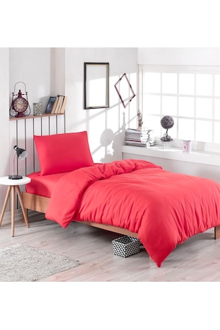 Tek Kişilik Lastikli Kırmızı Nevresim Takımı-160X220